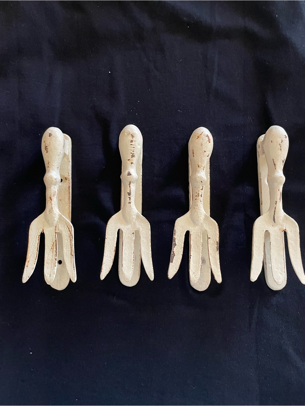 Set of 4 Vintage Shabby Chic Cast Iron Wall Hooks.